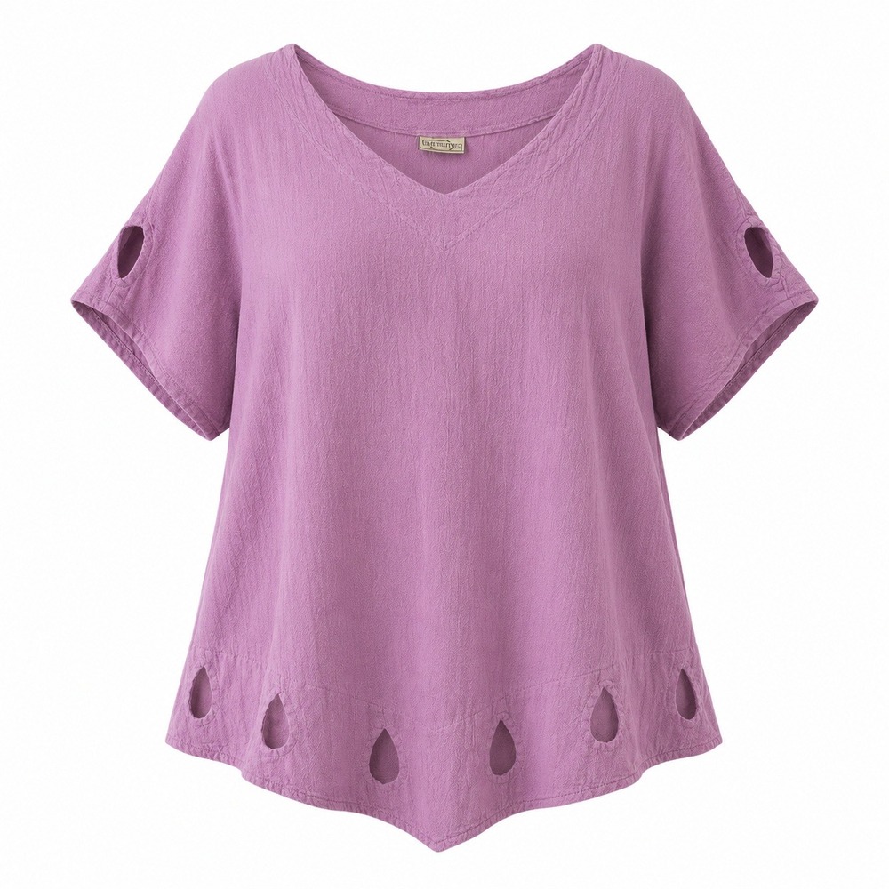 Cottonways Womens Pink Cotton Gauze Cutout Sharkbite Hem V-Neck Top Size 4/4X